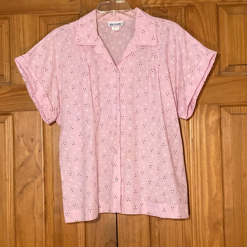 EUC Blair Vintage 80s 90s Top Lightweight Short Sleeve Blouse Pink Size L Large